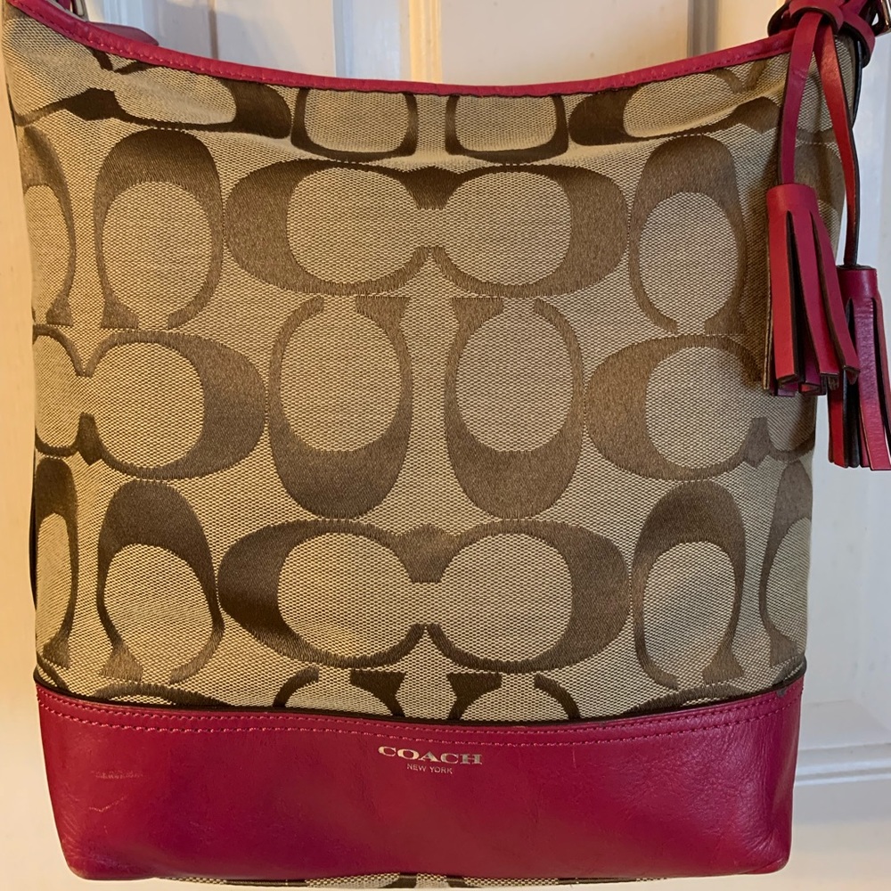 Coach Hot pink and brown fabric and leather handbag